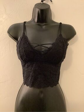 Black Lace Bralette Cami with Crisscross Detail